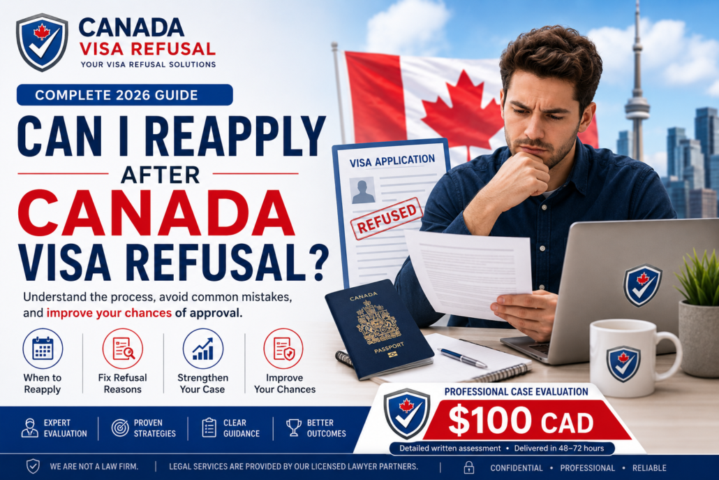 Applicant reviewing a Canada visa refusal letter while preparing a stronger reapplication with professional guidance.